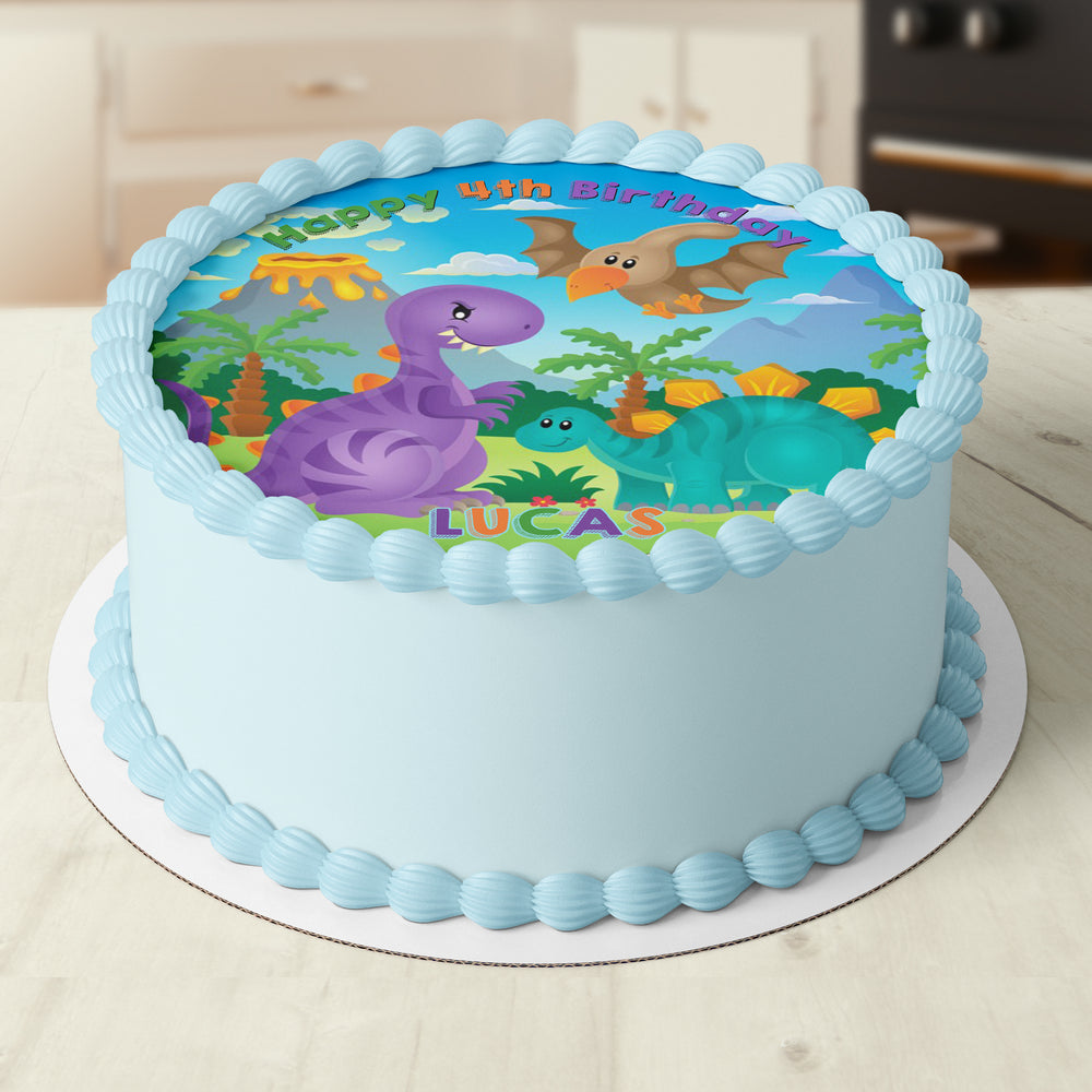 Dinosaur Pre-cut Round Edible Cake Topper