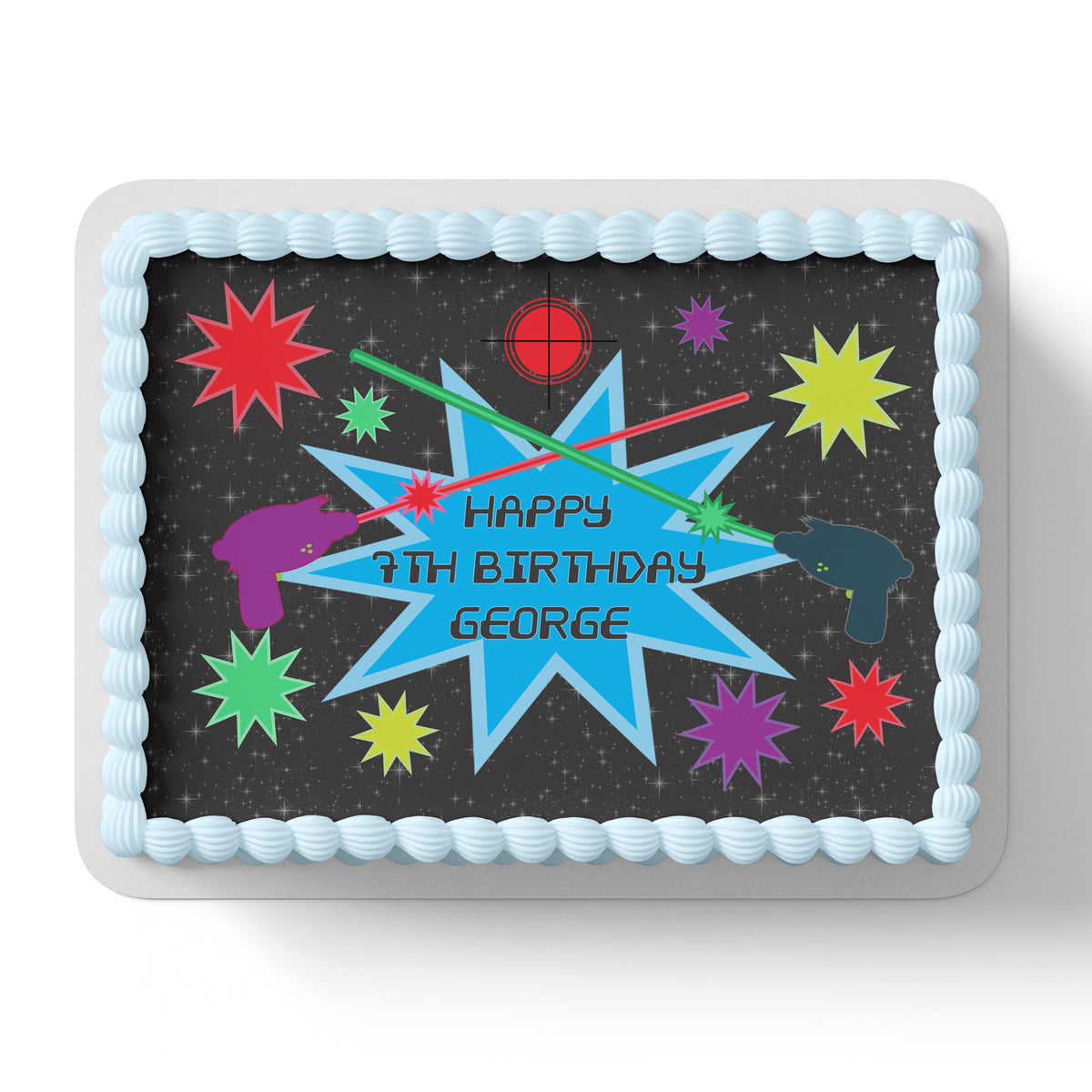 LASER TAG HAPPY BIRTHDAY PARTY RED EDIBLE ICING LARGE COSTCO CAKE TOPPER R1-302 | Buy Now With