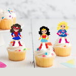 Superhero Girls Wonderwoman Pre-cut Edible Stand-Up Wafer Card Cupcake Toppers