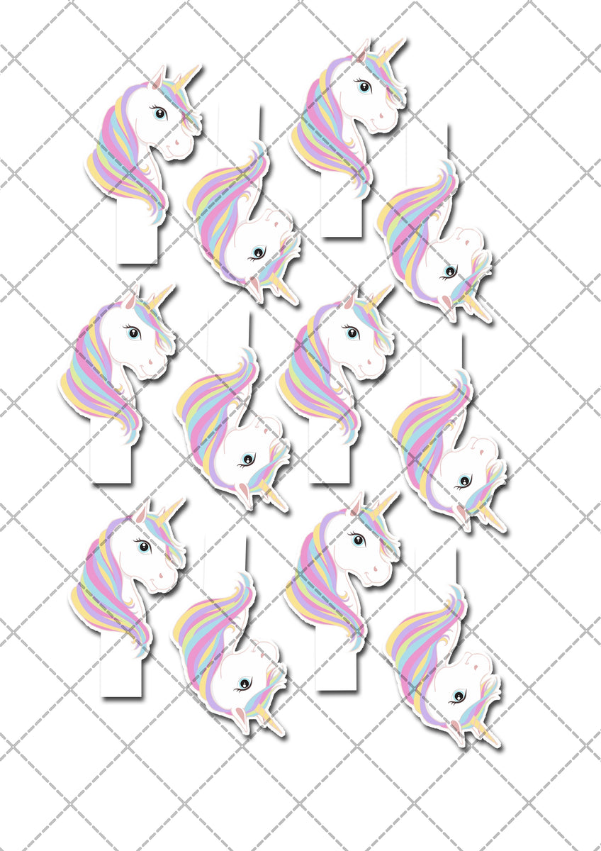 Unicorn Pre Cut Edible Stand Up Wafer Card Cupcake Toppers In