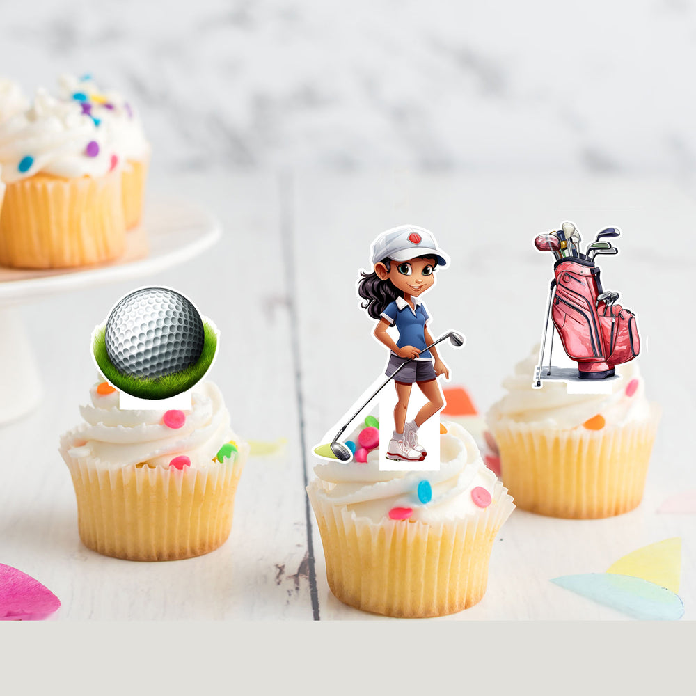 Golfer Girl Pre-cut Edible Stand-Up Wafer Card Toppers