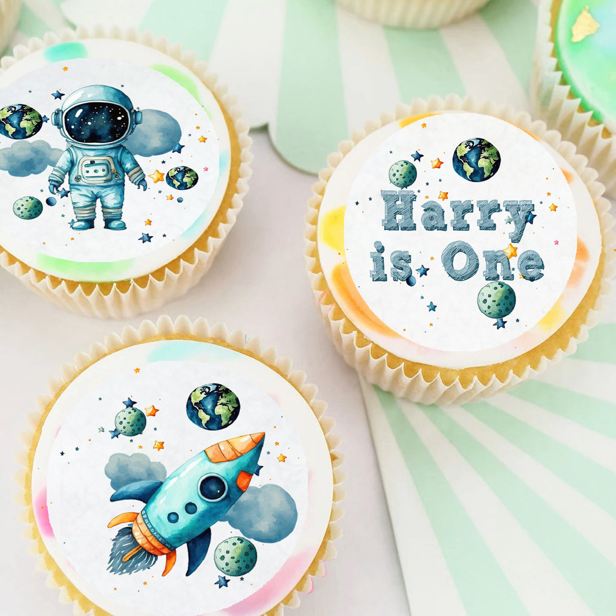 Space Astronaut Edible Icing Cupcake Toppers and Cookie Toppers in