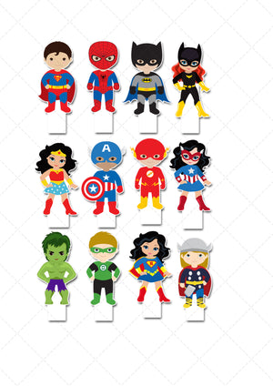 Superheroes Spiderman Superman Pre-cut Edible Stand-Up Wafer Card Cupcake Toppers
