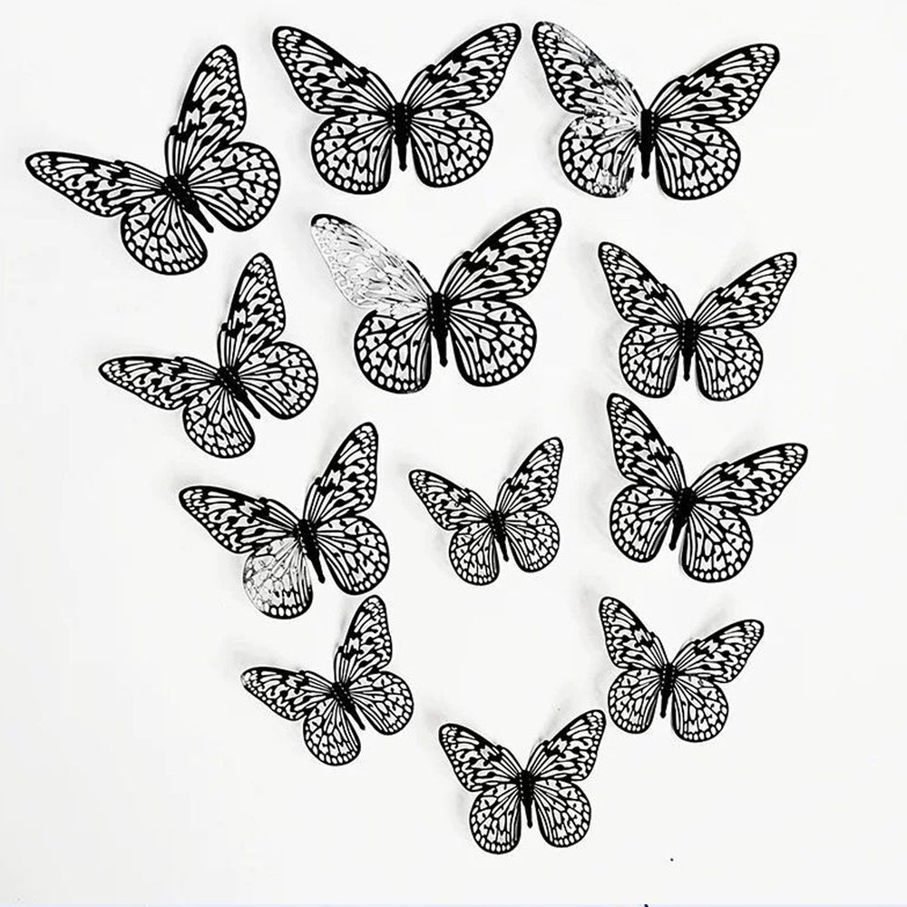 Black Metallic Shimmery Paper Butterflies - Pack of 12