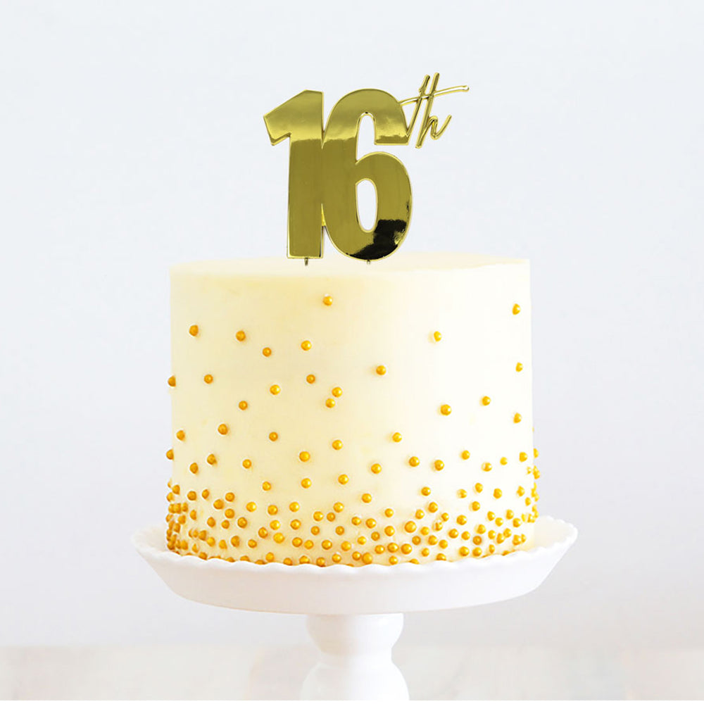 16th Birthday Gold Metal Cake Topper