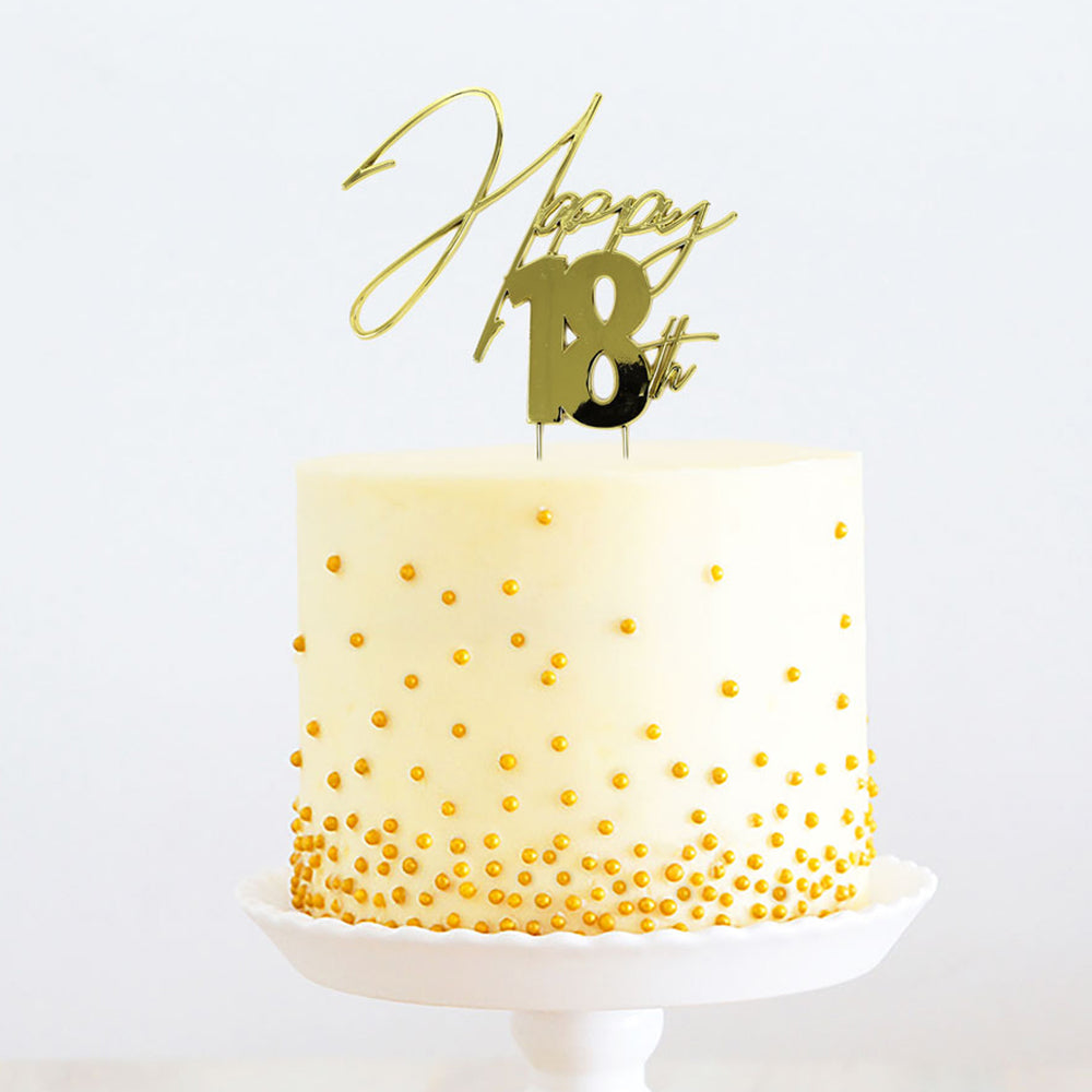 Happy 18th Birthday Gold Metal Cake Topper