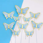 Blue & Gold Cardstock Butterflies - Set of 10