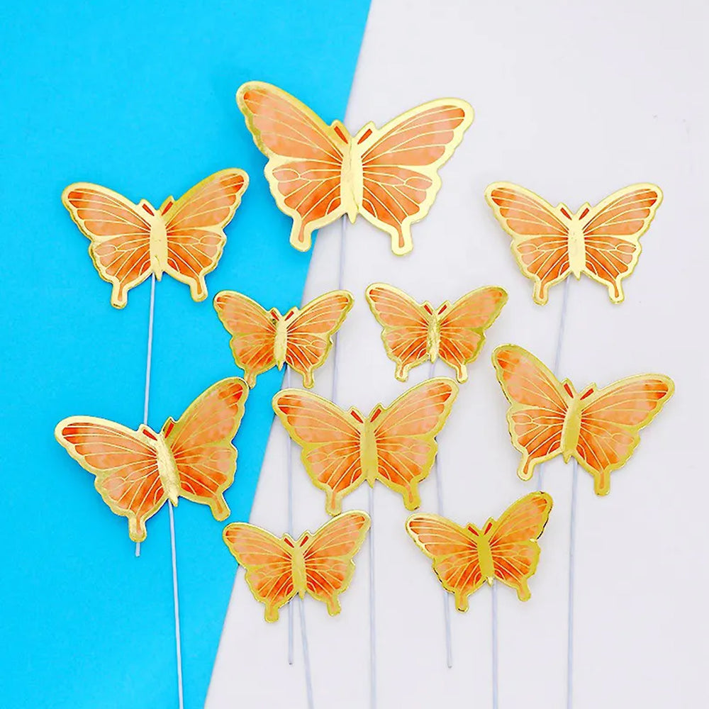 Orange & Gold Cardstock Butterflies - Set of 10