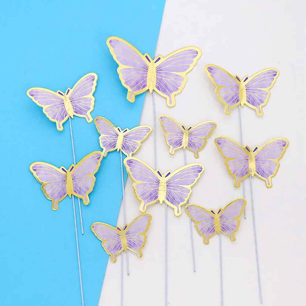 Purple & Gold Cardstock Butterflies - Set of 10