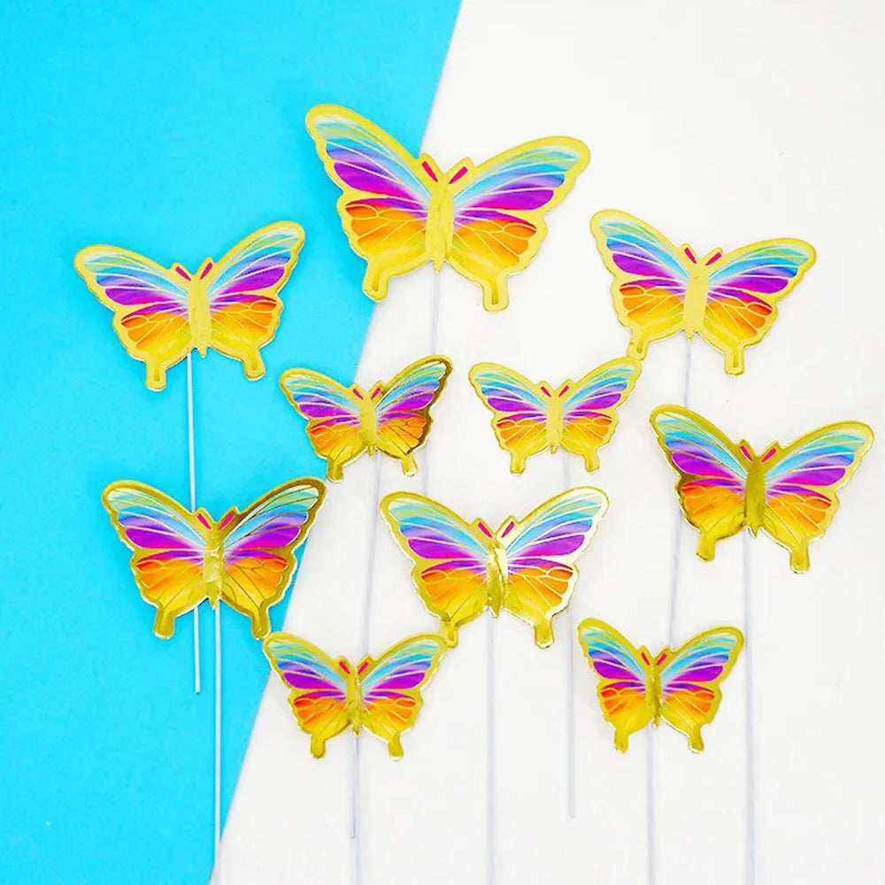 Rainbow/Gold Cardstock Butterflies - Set of 10