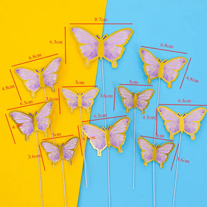 Purple & Gold Cardstock Butterflies - Set of 10