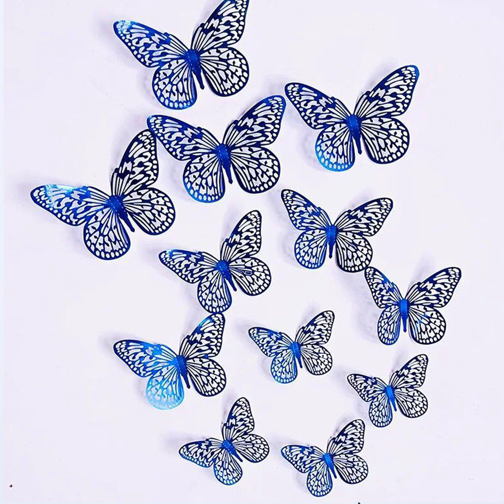 Blue Metallic Paper Butterflies - Pack of 12