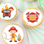Fireman Firetruck Pre-cut Edible Icing Cupcake or Cookie Toppers