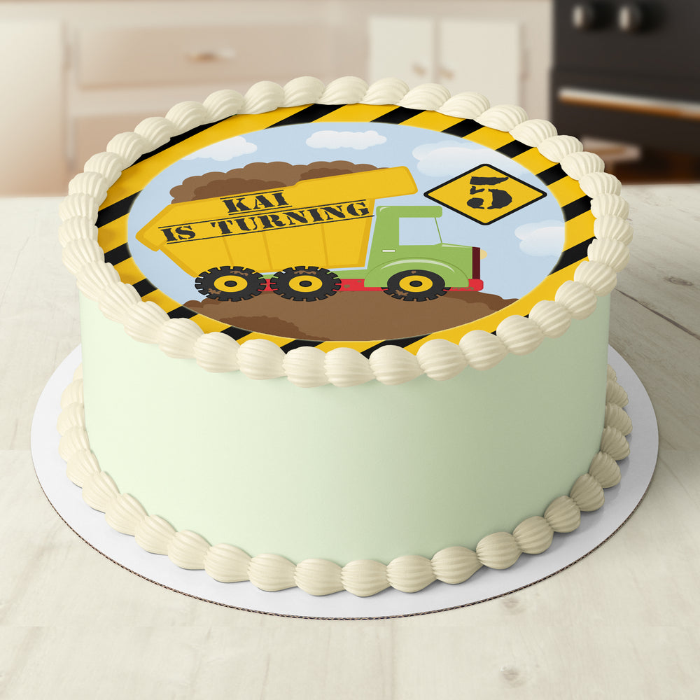 Dump Truck Construction Round Edible Icing Cake Topper