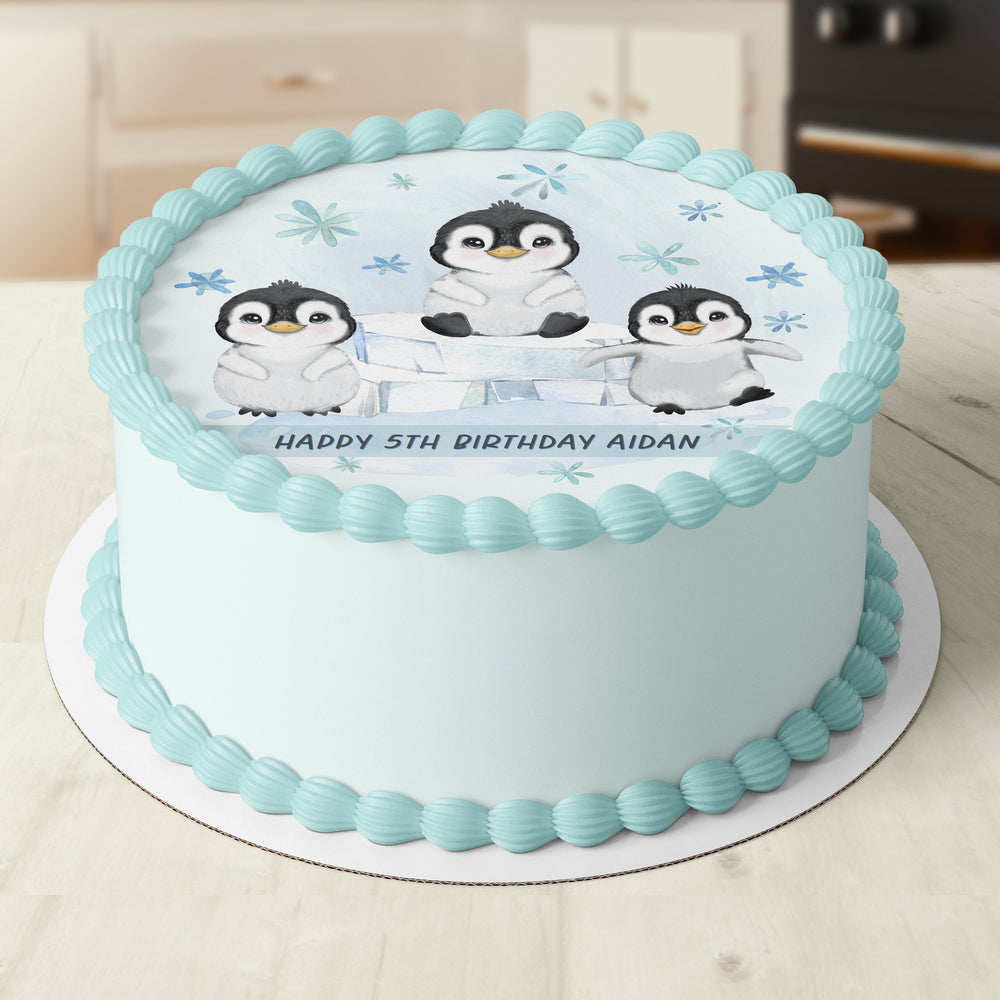 Penguin Round Edible Cake Topper