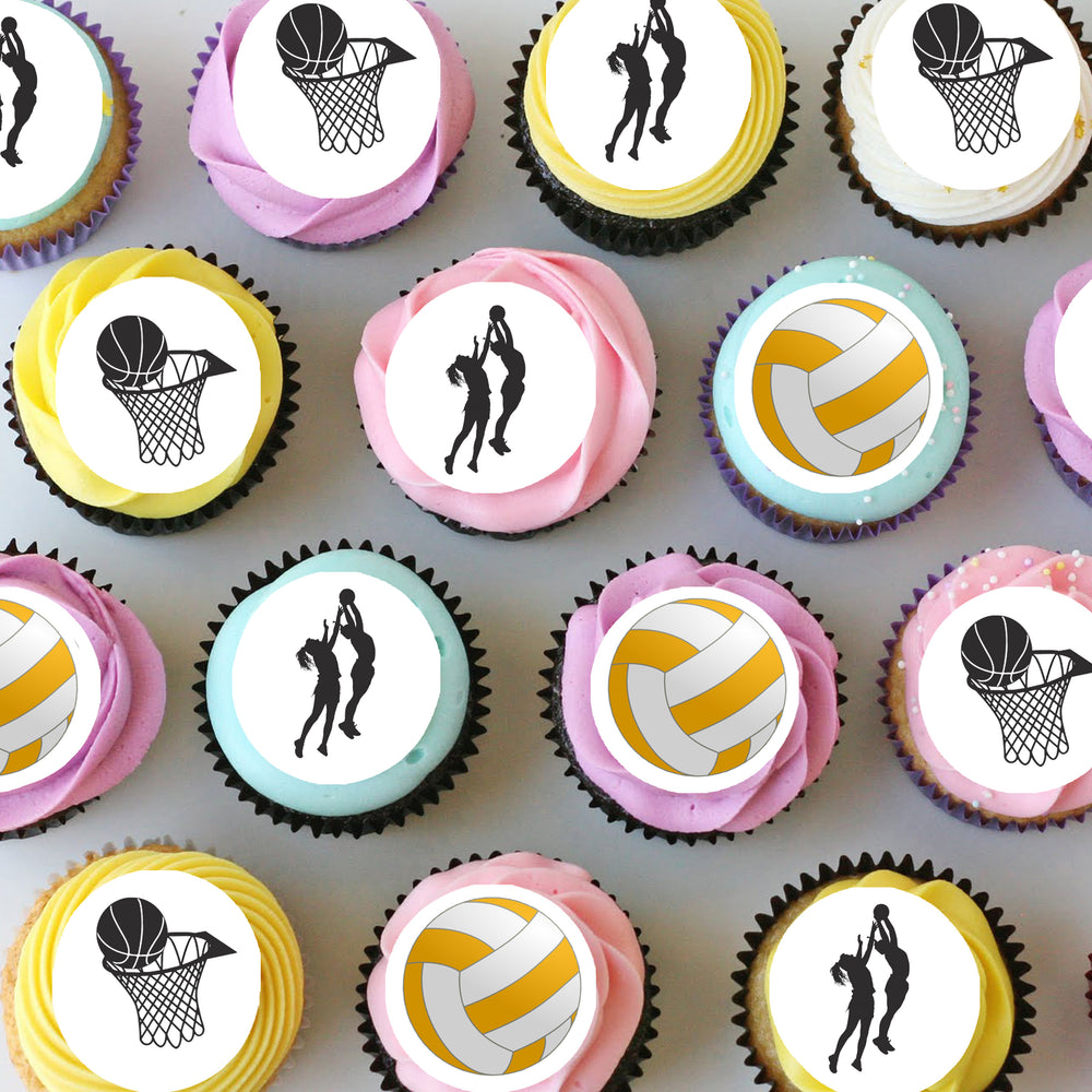 Netball Sports Pre-cut Mini Edible Cupcake or Cookie Toppers
