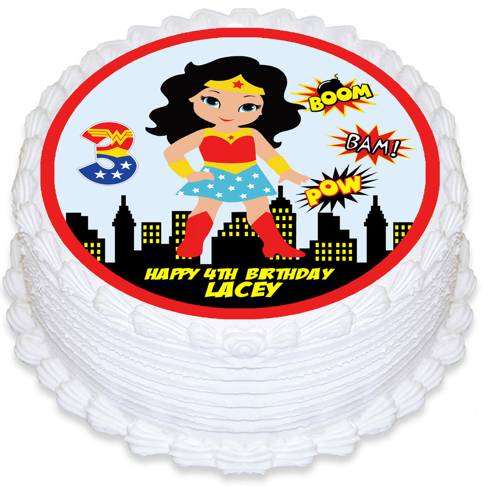 Wonderwoman Round Edible Cake Topper