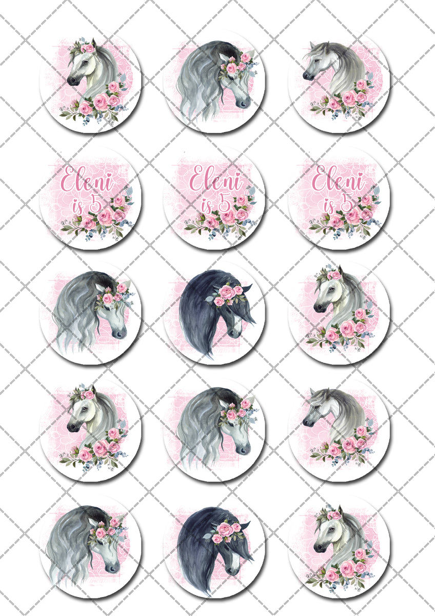 Floral Flower Horse Precut Edible Icing Cupcake or Cookie Toppers Deezee Designs