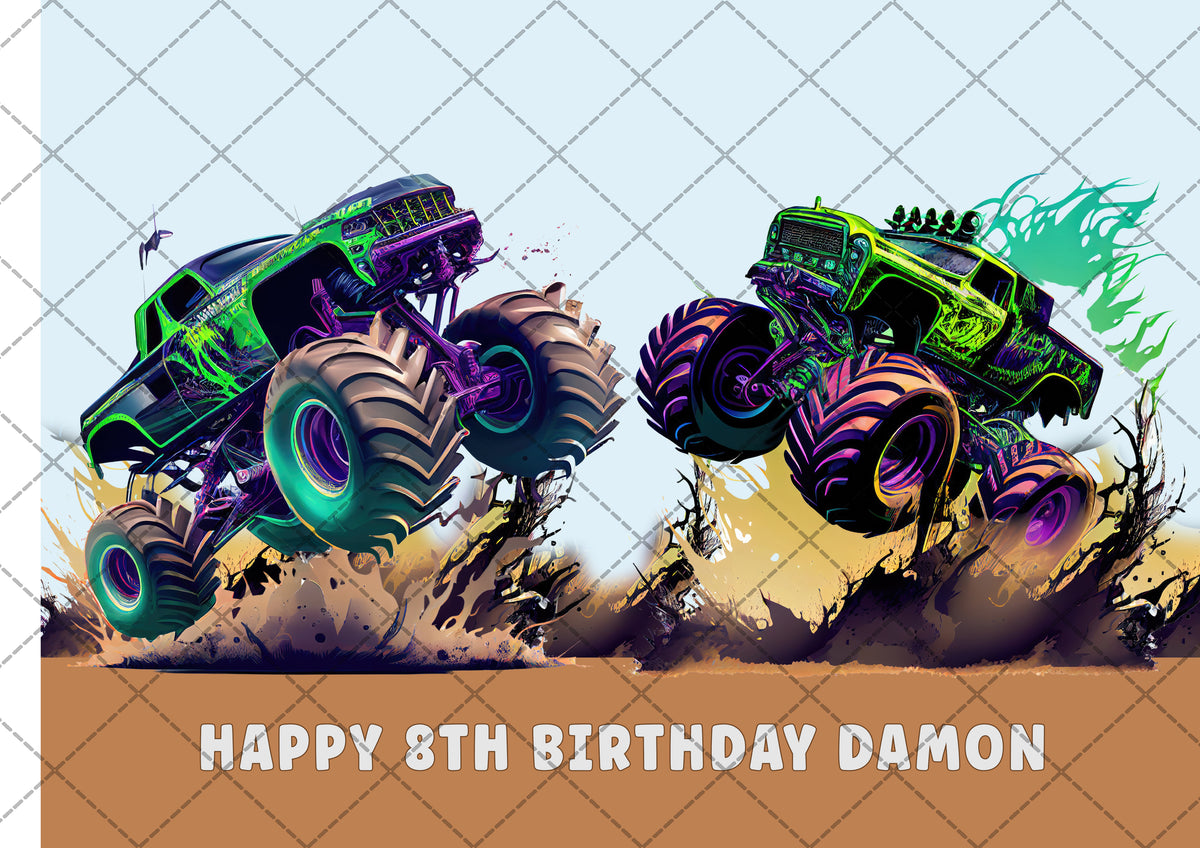 Dinosaur Monster Truck Cake Topper Monster Truck Birthday -   Monster  truck party decorations, Monster truck party, Monster truck cake