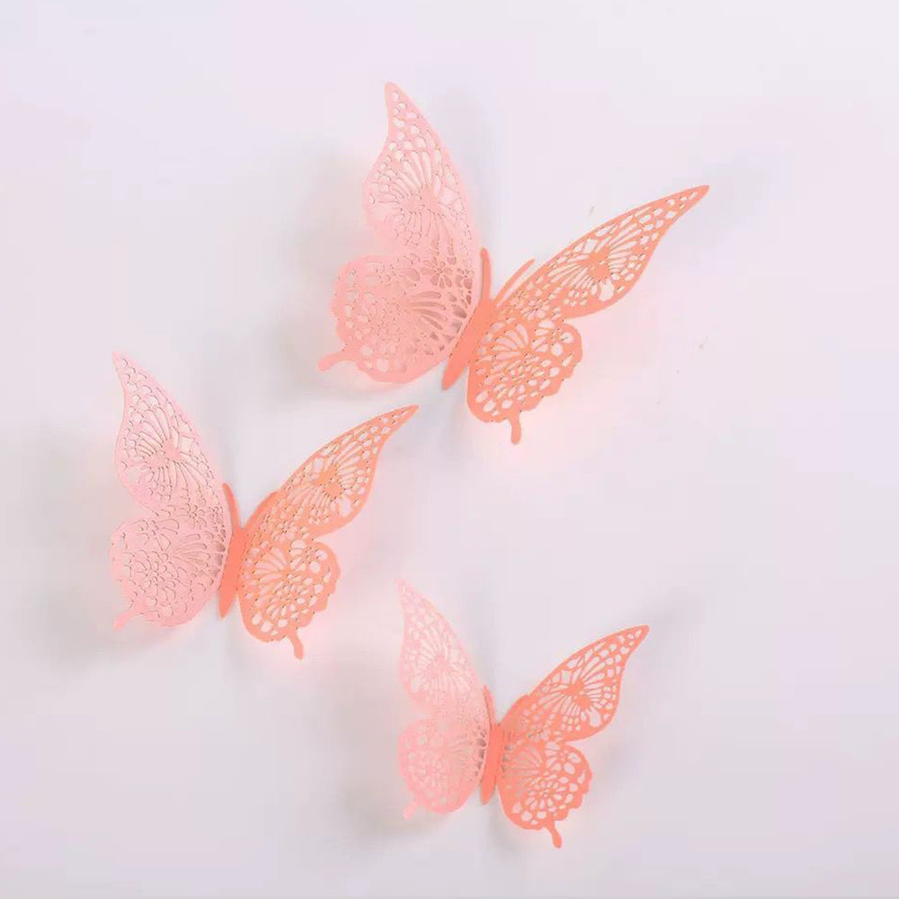 Peach Metallic Shimmery Paper Butterflies - Pack of 12