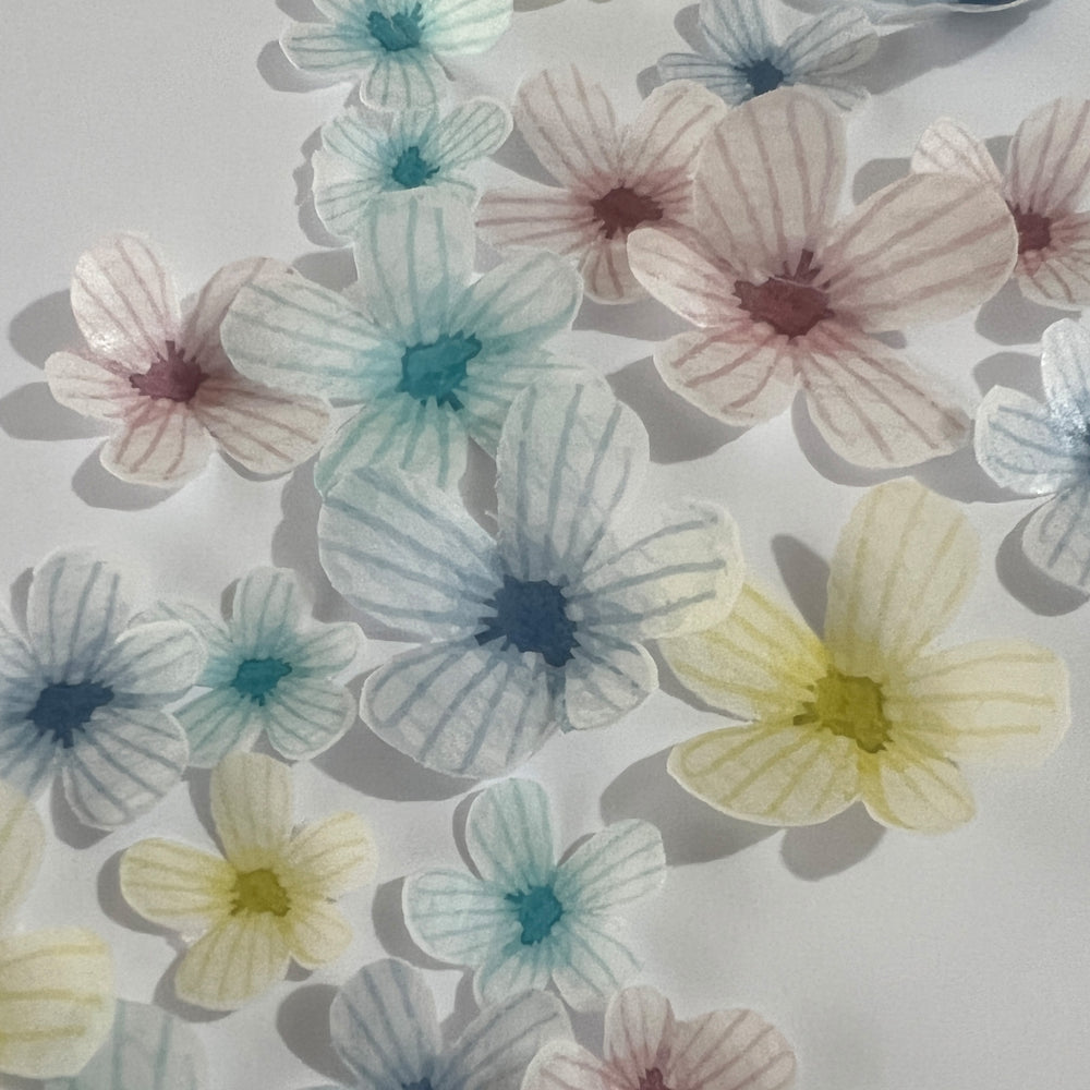 Pre-cut Edible Wafer Mixed Coloured Flowers