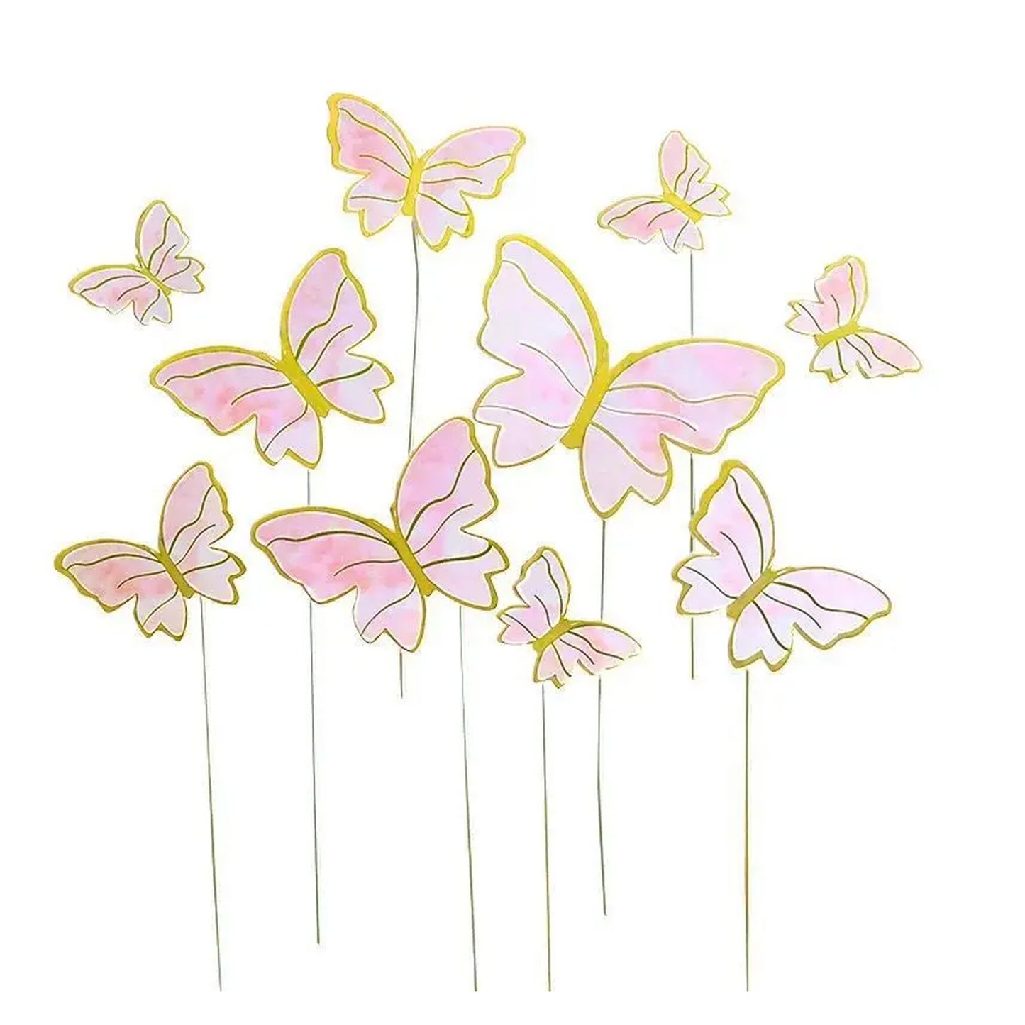 Pink & Gold Cardstock Butterflies - Set of 10