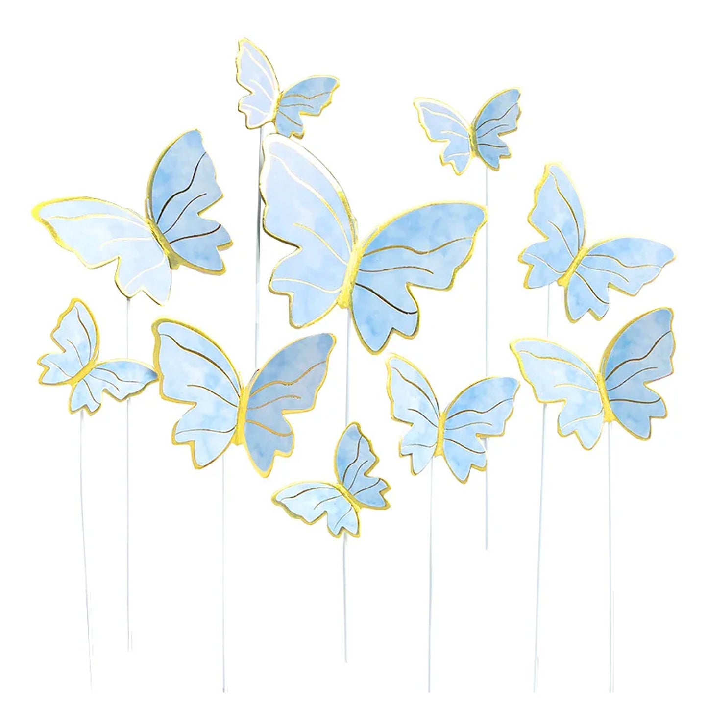 Blue & Gold Cardstock Butterflies - Set of 10