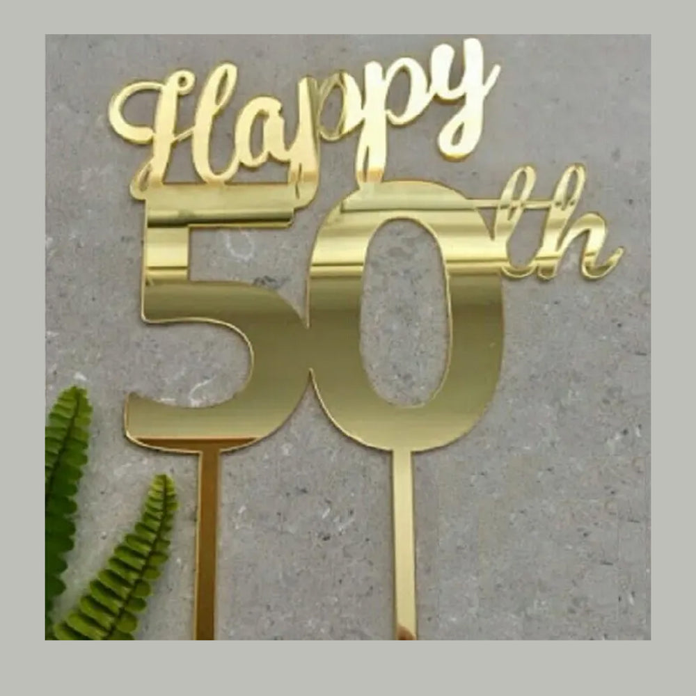 Happy 50th Birthday Gold Acrylic Cake Topper