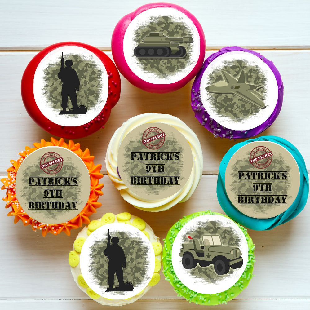 Army Camouflage Camo Pre-cut Edible Cupcake or Cookie Toppers