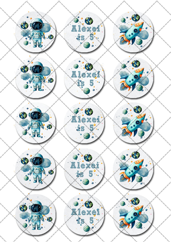 Astronaut Space Planet Pre-cut Edible Cupcake or Cookie Toppers