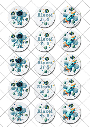Astronaut Space Planet Pre-cut Edible Cupcake or Cookie Toppers
