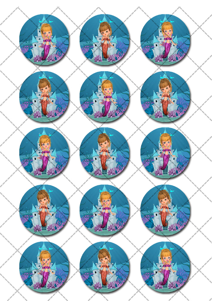 Mermaid Pre-cut Edible Icing Cupcake or Cookie Toppers