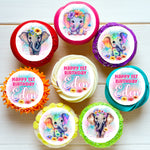 Bright Elephants Pre-cut Edible Icing Cupcake or Cookie Toppers