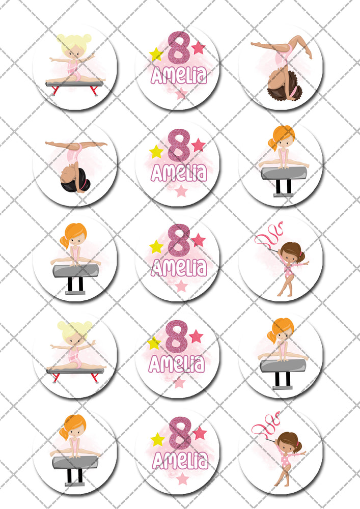 Gymnastics Pre-cut Edible Cupcake or Cookie Toppers