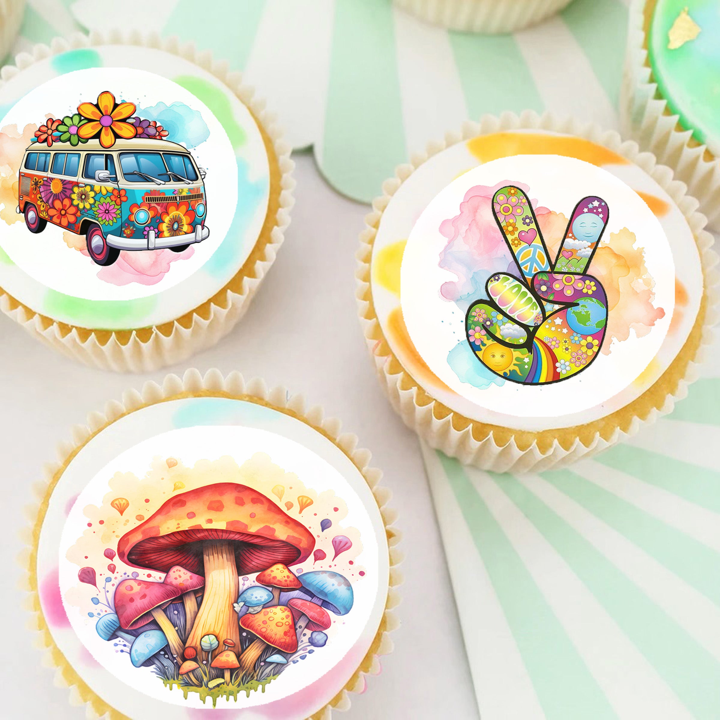 Flower Power Hippie Pre-cut Edible Cupcake or Cookie Toppers – Deezee ...