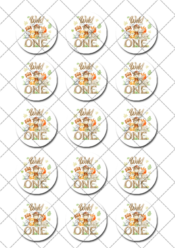 Wild One Jungle Safari Animals Pre-cut Edible Cupcake or Cookie Toppers