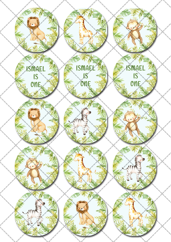 Jungle Animal Safari Pre-cut Edible Icing Cupcake or Cookie Toppers