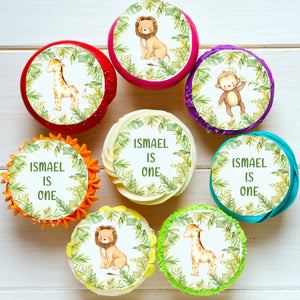 Jungle Animal Safari Pre-cut Edible Icing Cupcake or Cookie Toppers