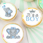 Baby Boy Elephant Pre-cut Edible Icing Cupcake or Cookie Toppers