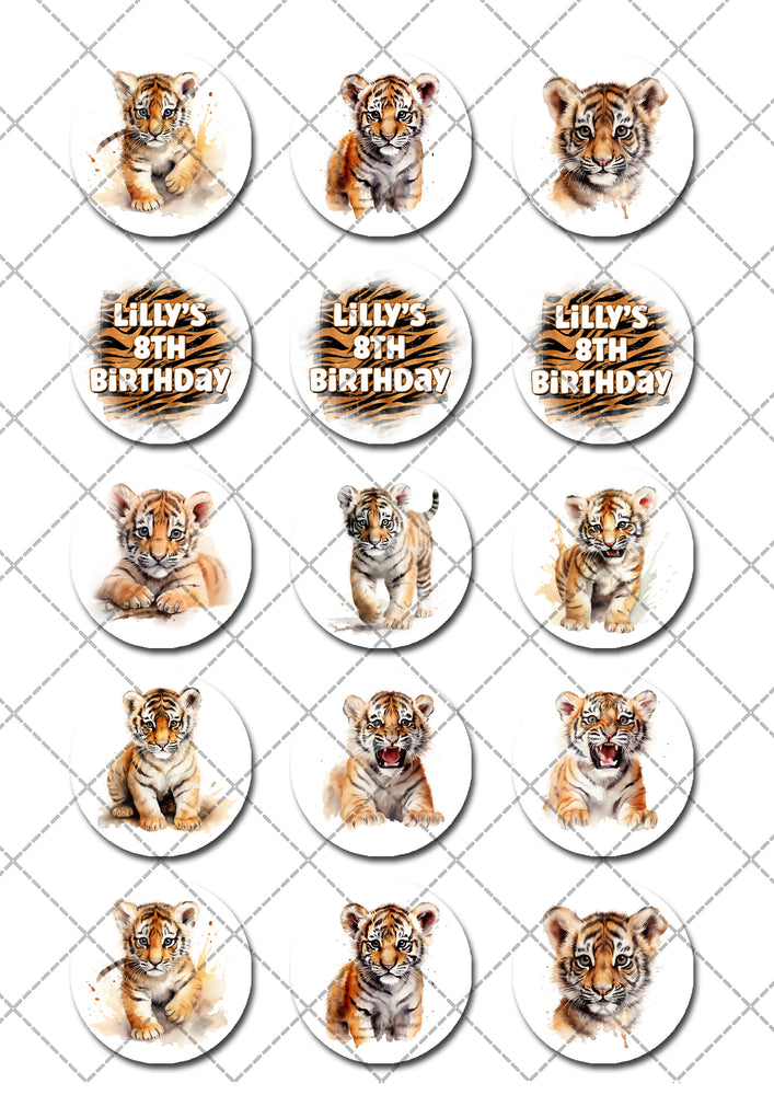 Tiger Cub Pre-cut Edible Cupcake or Cookie Toppers