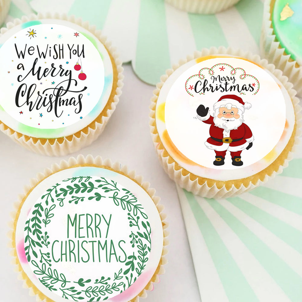 Christmas Xmas Pre-cut Edible Cupcake or Cookie Toppers