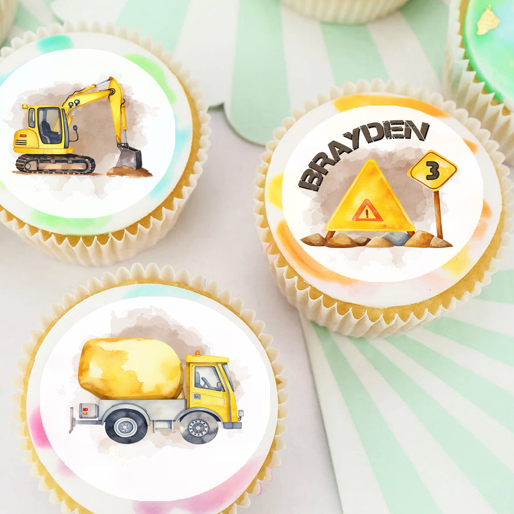 Construction Themed Edible Cupcake or Cookie Toppers