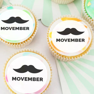 Movember Pre-cut Edible Icing Cupcake or Cookie Toppers