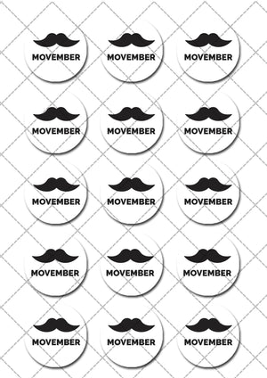 Movember Pre-cut Edible Icing Cupcake or Cookie Toppers