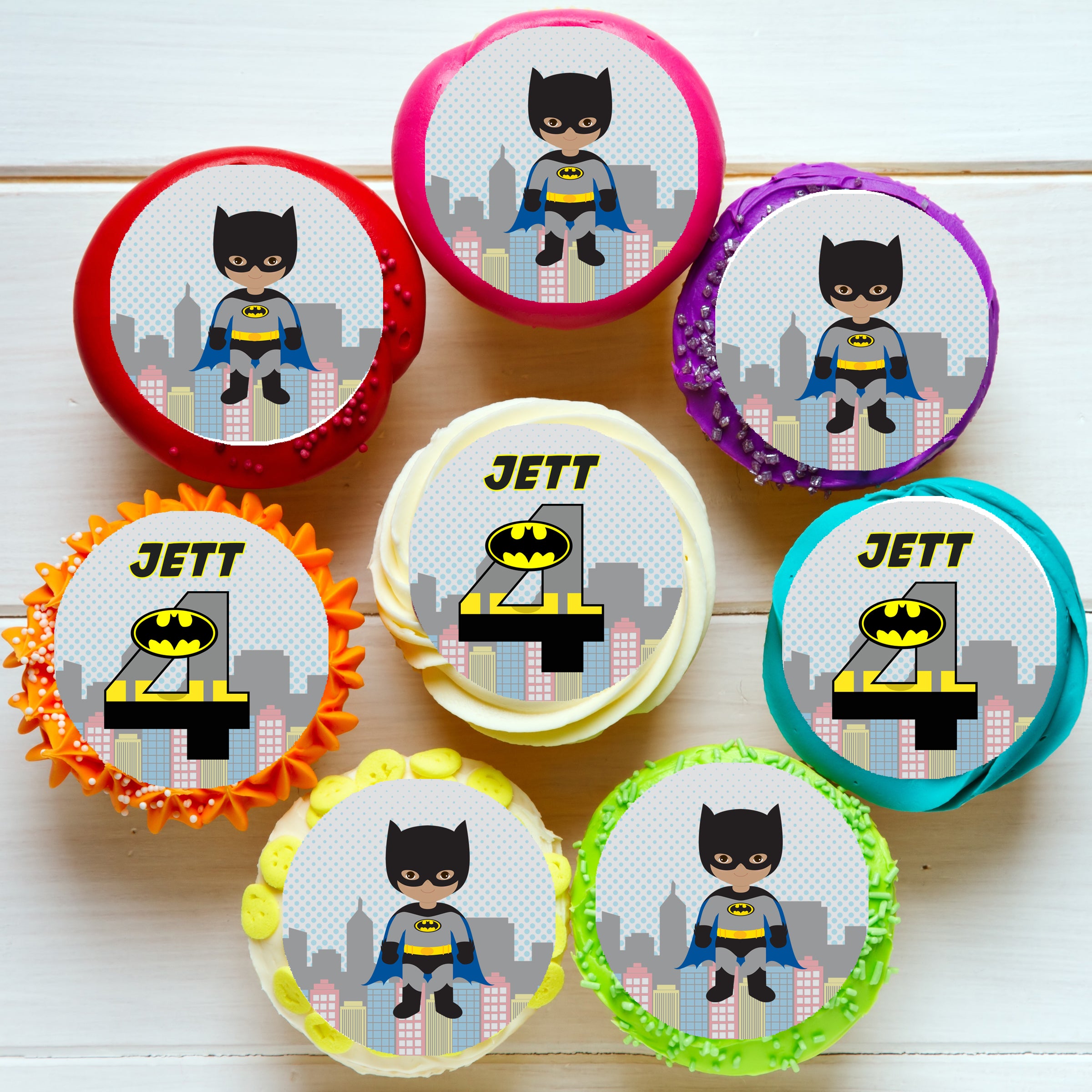 Batman Superhero Pre-cut Edible Cupcake or Cookie Toppers – Deezee Designs