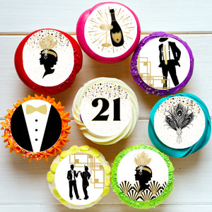 Great Gatsby Pre-cut Edible Cupcake or Cookie Toppers