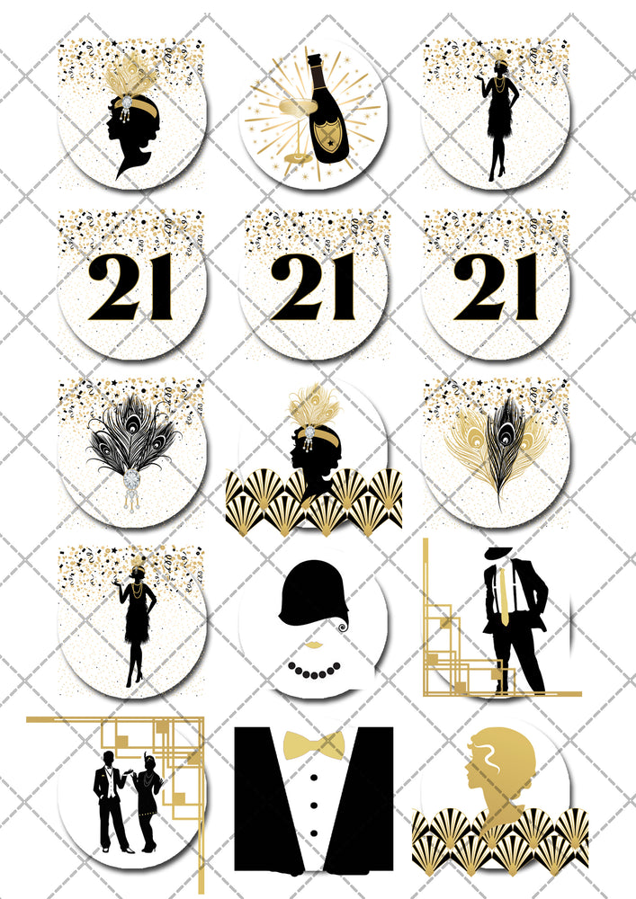 Great Gatsby Pre-cut Edible Cupcake or Cookie Toppers