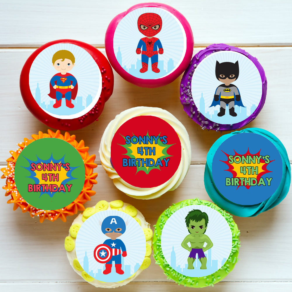 Superhero Boys Pre-cut Edible Icing Cupcake or Cookie Toppers