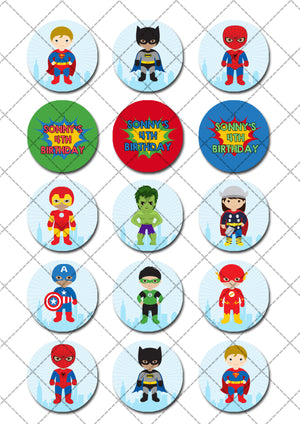 Superhero Boys Pre-cut Edible Icing Cupcake or Cookie Toppers