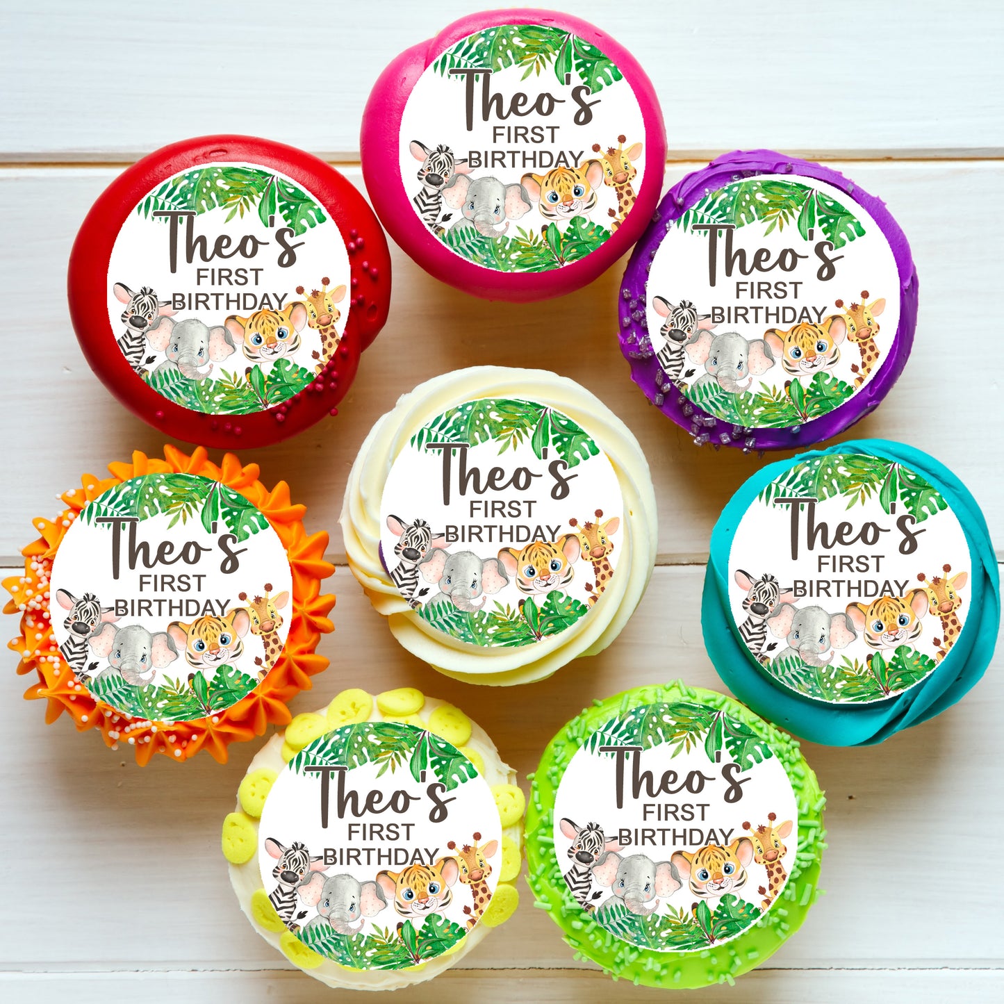 Jungle Animal Safari Pre-cut Edible Icing Cupcake or Cookie Toppers